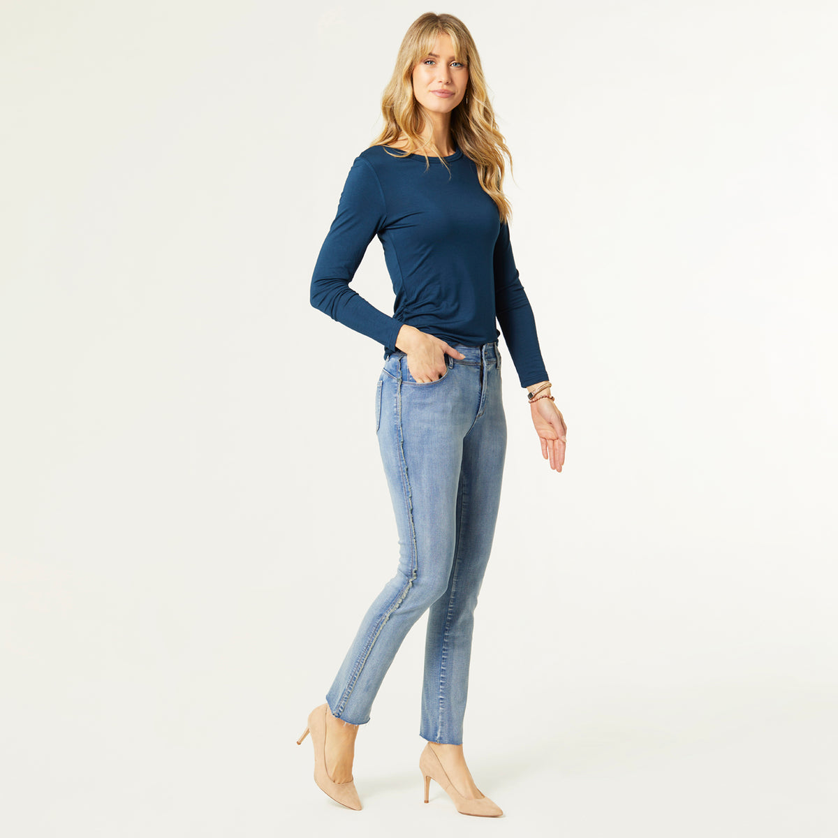 OMG ZoeyZip Straight Jeans with Side Fray - Light Denim