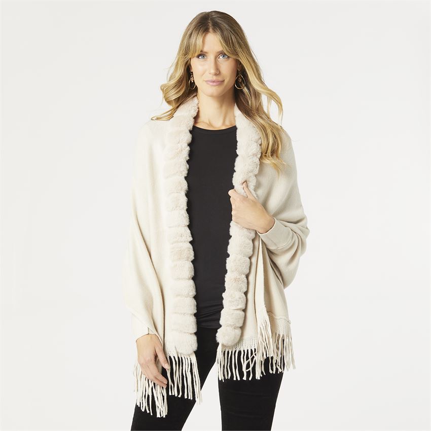 Zeta Wrap with Faux Fur Trim - Cream – COCO + CARMEN