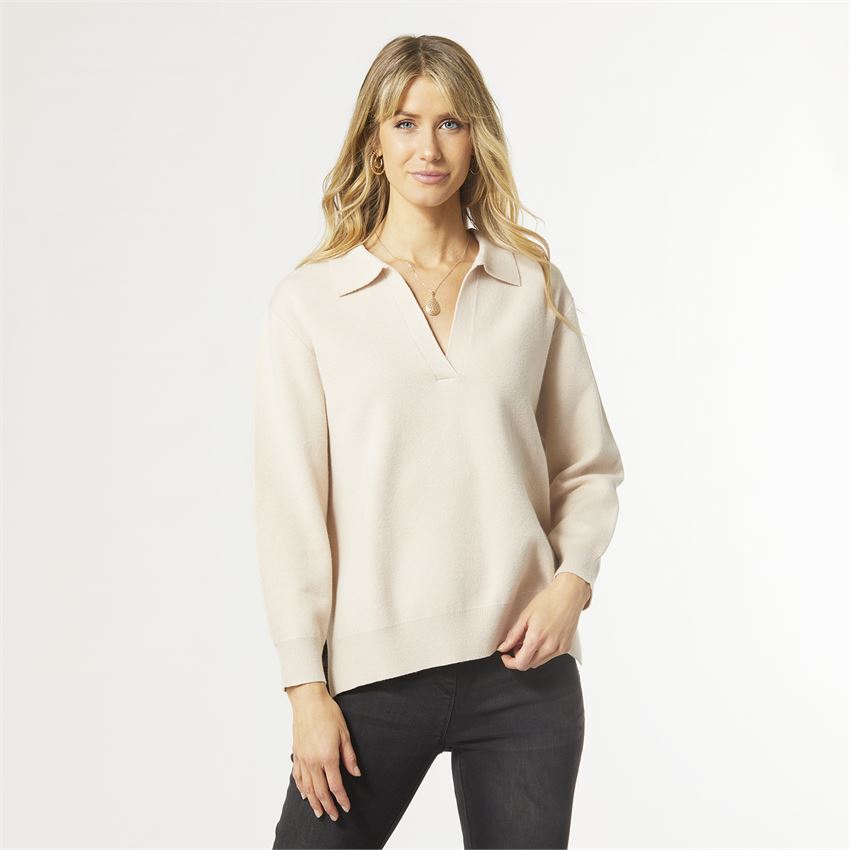 Crew neck sweater sale with collared shirt womens