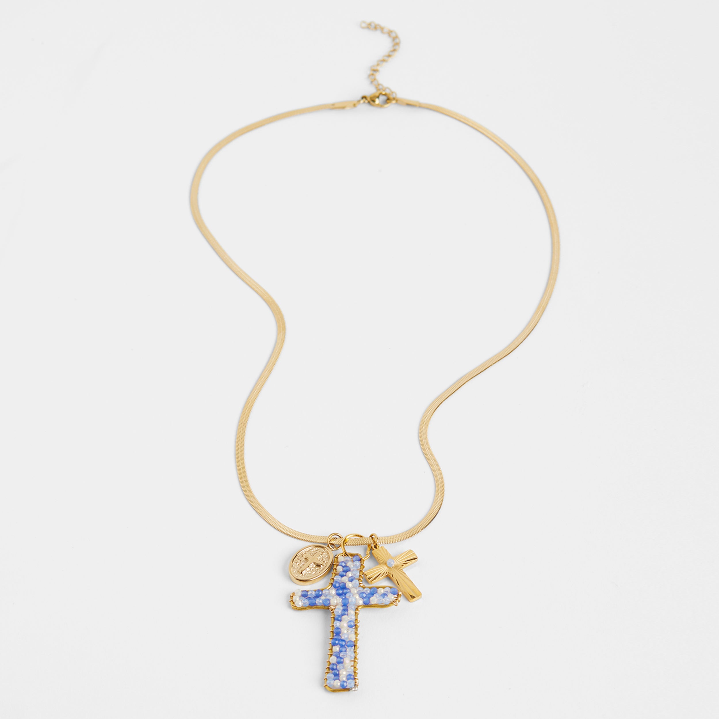 Beatrice Flat Herringbone Chain Necklace Blue COCO CARMEN