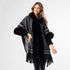 Gabriella Hooded Ruana with Faux Fur Trim - Black