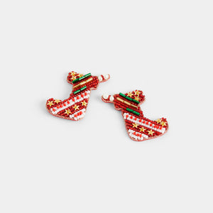 Stocking Beaded Earrings - Red/Gold