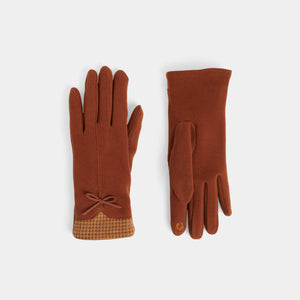 Houndstooth Bow Touchscreen Gloves - Cognac