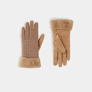 Fur Cuff Quilt Touchscreen Gloves - Brown