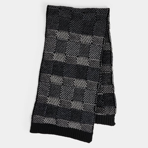 Checkerboard Winer Knit Scarf - Black