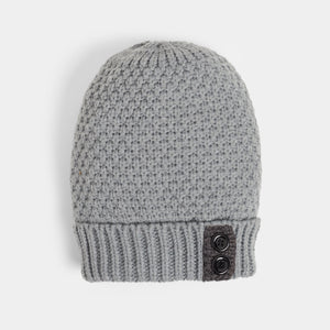 Tab Winter Knit Hat - Grey