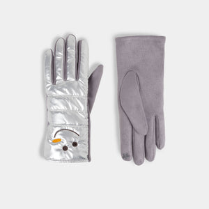 Snowman Puffer Touchscreen Gloves - Silver