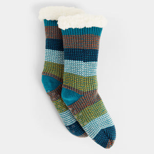 Striped Slipper Sock - Teal Multi