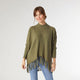 Heavenly-Luxe Flowy Mock Neck Fringe Sweater - Army Green