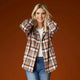 Frieda Button Front Hooded Shacket with Pockets - Rust/Navy Plaid