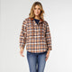 Frieda Button Front Hooded Shacket with Pockets - Rust/Navy Plaid