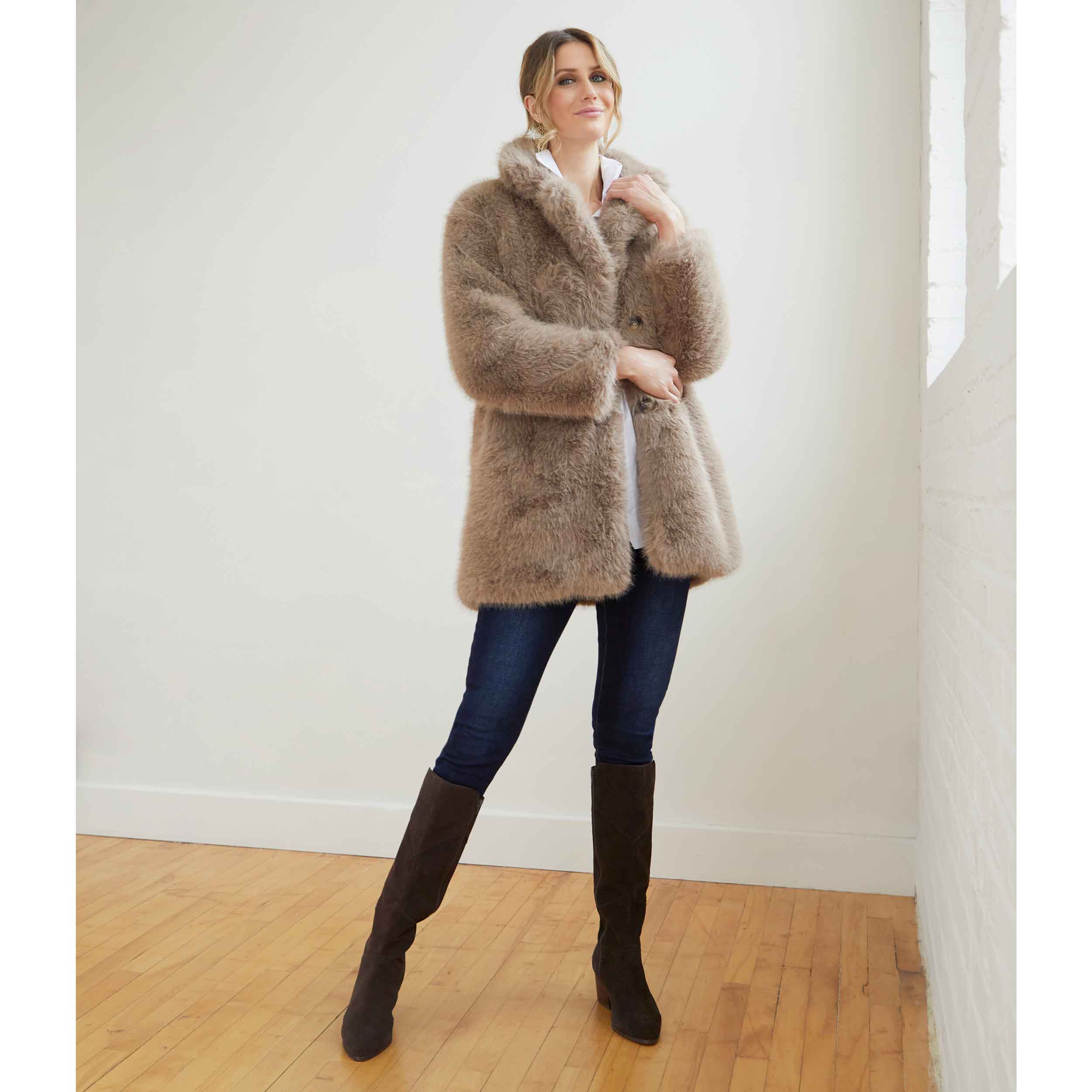 Whitney Faux Fur Coat - Mushroom – COCO + CARMEN