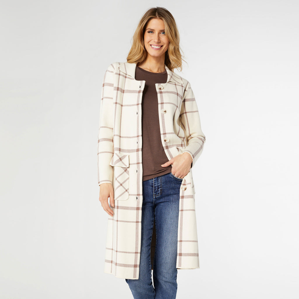 Juliana Double Knit Long Coat - Cream/Mushroom