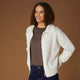 Kelsey Zip Front Rib Collar Cardigan - Cream Speckle