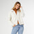 Kelsey Zip Front Rib Collar Cardigan - Cream Speckle