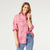 Prima Plaid Flannel Top with Pockets - Bright Pink Plaid