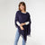 Lightweight Poncho with Fringe - Navy