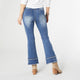 OMG Pull-On Flare with Double Raw Fringe Bottom - Medium Denim