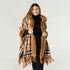 Teton Hooded Ruana with Faux Fur Trim - Camel