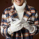 Tonal Checkered Touchscreen Gloves - Winter White