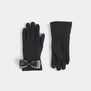 Houndstooth Bow Embellished Touchscreen Gloves - Black