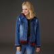 OMG Hooded Denim Jacket with Plaid Trim - Medium Denim