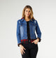 OMG Hooded Denim Jacket with Plaid Trim - Medium Denim