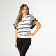 Claudia Knit Striped Top with Scalloped Sleeve - White/Black