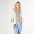 Byrony Tape Yarn Top with Natural Stripes - Cream