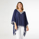 Amaryllis Poncho with Embroidery Trim - Navy