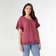 River Flowy Short Sleeve Top with Fringe - Rose Wine