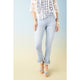 OMG Pull-On Straight Leg with Scalloped Fringe Bottom - Light Denim