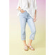 EverStretch Straight Leg Capri with Floral Embroidery - Light Denim