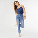 EverStretch Straight Leg Crop with Slant Bottom Embroidery - Medium Denim