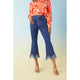 EverStretch Flare Crop with Scalloped Bottom Fringe - Indigo Dark Denim