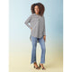 Bambu Soft Flare with Fringe Notched Bottom and Rhinestones - Dark Denim