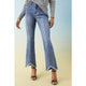 Bambu Soft Flare with Fringe Notched Bottom and Rhinestones - Dark Denim