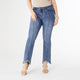 Bambu Soft Flare with Fringe Notched Bottom and Rhinestones - Dark Denim