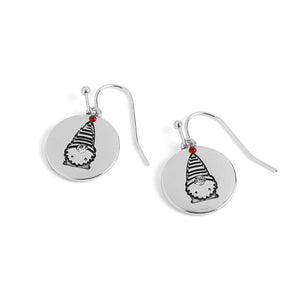 Holiday Silver Disc Dangle Earrings - Gnome - Final Sale - Silver