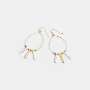 Oval Mixed Metal Beaded Hoop Earring - Mixed Metal