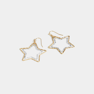 Whispers Hammered Star Dangle Earrings - Mixed Metal