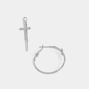 Whispers Hoop Cross Earrings - Silver