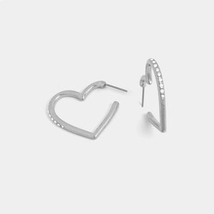 Whispers Bling Heart Hoop Earrings - Silver