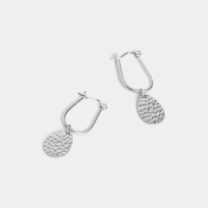 Whispers Hammered Teardrop Charm Dangle Earrings - Silver