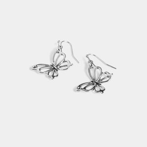 Whispers Simple Butterfly Dangle Earrings - Silver