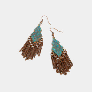 Whispers Rustic Geometric Dangling Chains Earrings - Bronze