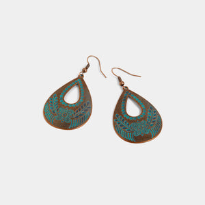 Whispers Rustic Flower Etched Teardrop Earrings - Bronze