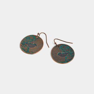 Whispers Rustic Bird Earrings - Bronze