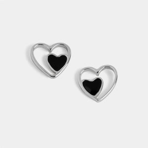 Whispers Double Heart Stud Earrings - Silver