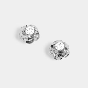 Whispers Blooming Rose Stud Earrings - Silver